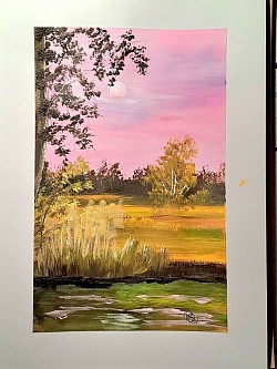 Übung für das Bild Spreewiese in Lehde, auf Papier30x40 cm, Bild-Nr. A0