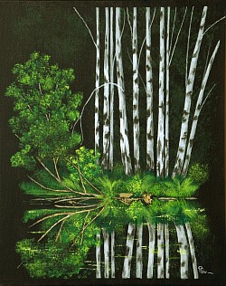 Birken am Ufer der Spree, 50x40 cm, Bild-Nr.:123, verkauft