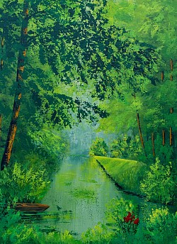 Spreewaldfließ vom Garten aus, 75x55 cm, Bild-Nr. 138